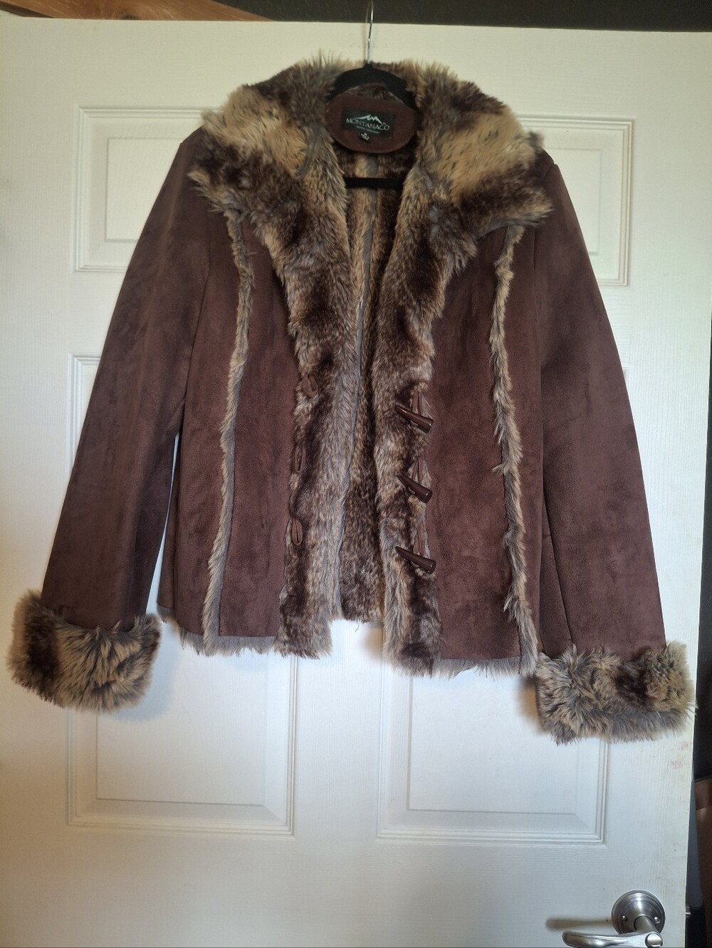 MONTANACO Women's Brown Suede Jacket with Faux Fur Trim